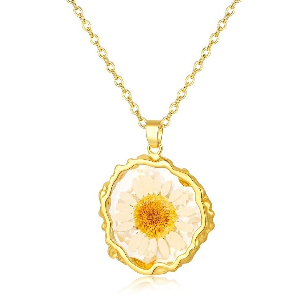 Daisy Necklace,Real Pressed Flower Necklaces for Women,Unique Handmade Design Pe